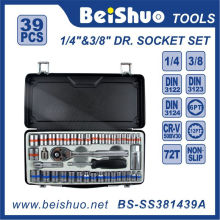 39 PCS 1/4 &quot;3/8&quot; Dr. Conjunto de soquete de chave de fenda de carraca de vanádio cromado